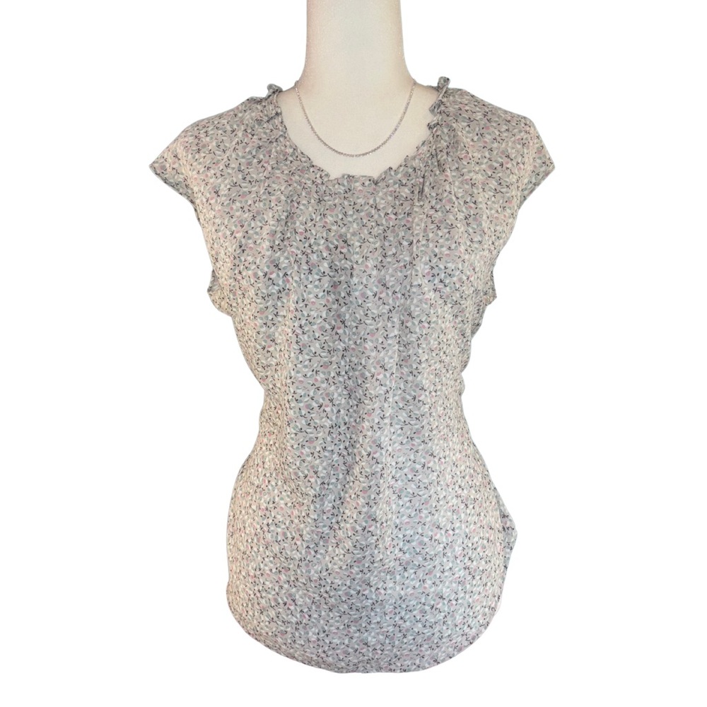 Lauren Conrad Ruffle Neck Floral Flutter Sleeve Blouse Size XL with Tie in Back - Picture 1 of 4